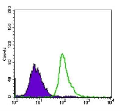Flow Cytometry: 53BP1 Antibody (6B3E10) - Azide and BSA Free [NBP2-80549] - Analysis of HepG2 cells using 53BP1 Antibody (green) and negative control (purple). Image from the standard format of this antibody.