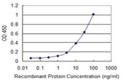 Sandwich ELISA: ADAMTS1 Antibody (2A9) [H00009510-M01] - Detection limit for recombinant GST tagged ADAMTS1 is 0.3 ng/ml as a capture antibody.