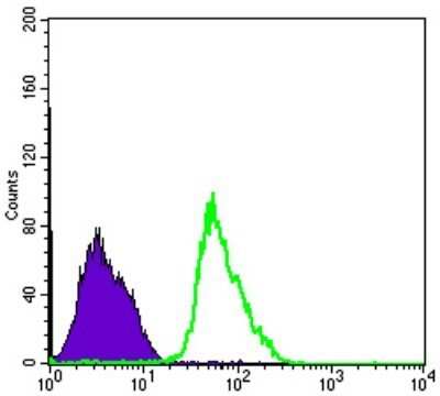 Flow Cytometry: AMPK alpha 1 Antibody (2B7) - Azide and BSA Free [NBP2-80575] - Flow cytometric analysis of PC-2 cells using AMPK alpha 1 mouse mAb (green) and negative control (purple). Image from the standard format of this antibody.