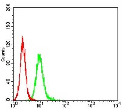 Flow Cytometry: APBA2 Antibody (7G5G11) [NBP2-61880] - Analysis of Hela cells using APBA2 mouse mAb (green) and negative control (red).