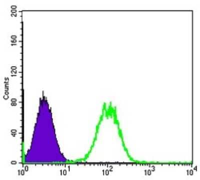 Flow Cytometry: ASK1 Antibody (2E4) [NBP2-37592] - Flow cytometric analysis of Hela cells using MAP3K5 mouse mAb (green) and negative control (purple).