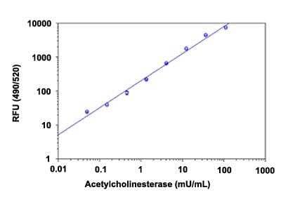 Acetylcholinesterase/ACHE Assay Kit (Fluorometric) [KA4131] - The standard curve is for the purpose of demonstration only and should not be used to calculate unknowns. A standard curve should be generated each time the assay is performed.