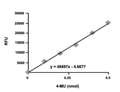 Alkaline Phosphatase, Tissue Non-Specific Assay Kit (Fluorometric) [KA0820] - The standard curve is for the purpose of illustration only and should not be used to calculate unknowns. A standard curve should be generated each time the assay is performed.
