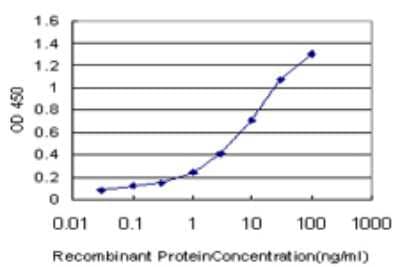 ELISA: Apelin Antibody (2A1-2D5) [H00008862-M01] - Detection limit for recombinant GST tagged APLN is approximately 0.1ng/ml as a capture antibody.