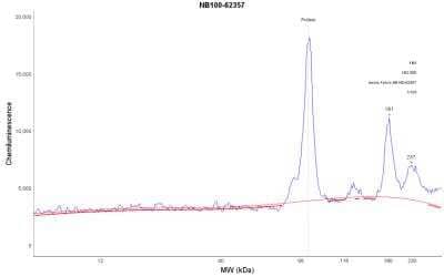 Simple Western: Asialofetuin Antibody [NB100-62357] - Electropherogram image(s) of corresponding Simple Western lane view. Asialofetuin antibody was used at 1:125 dilution on fetal Bovine serum.