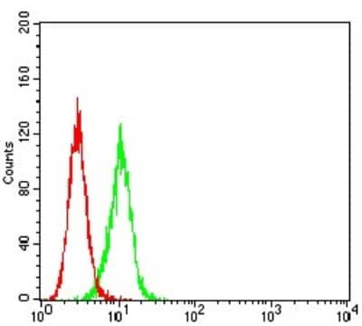 Flow Cytometry: BCL9-2 Antibody (1C9G2) [NBP2-61705] - Analysis of Hela cells using BCL9L mouse mAb (green) and negative control (red).