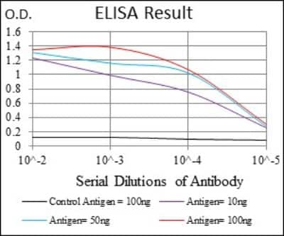 ELISA: BMI-1 Antibody (3E3) [NBP2-22204] - Red: Control Antigen (100ng); Purple: Antigen (10ng); Green: Antigen (50ng); Blue: Antigen (100ng)