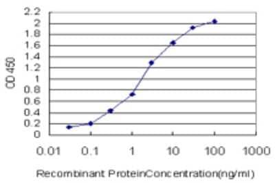 Sandwich ELISA: BarX1 Antibody (1B3) [H00056033-M06] - Detection limit for recombinant GST tagged BARX1 is approximately 0.03ng/ml as a capture antibody.