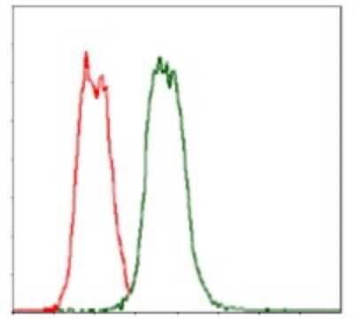 Flow Cytometry: CD30/TNFRSF8 Antibody (3B10) [NBP2-22206] - Flow cytometric analysis of Hela cells using CD30 mouse mAb (green) and negative control (red).