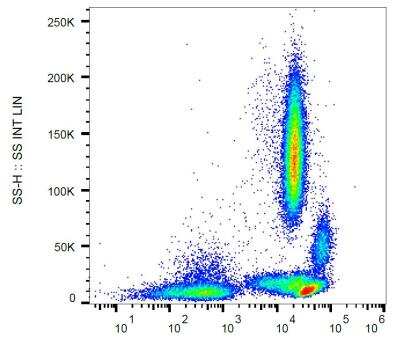 Flow Cytometry: CD44 Antibody (MEM-85) [Biotin] [NB500-634] - Staining of human peripheral blood with anti-human CD44 (MEM-85) FITC. 