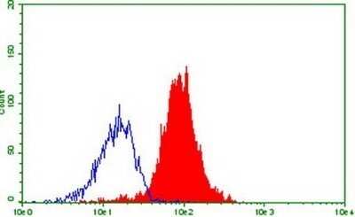 Flow Cytometry: CD44 Antibody (OTI1E3) - Azide and BSA Free [NBP2-70379] - Analysis of Color205 cells, using CD44 antibody (Red), compared to a nonspecific negative control antibody (Blue).