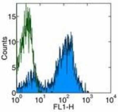 Flow Cytometry: CD5 Antibody (UCHT2) [NBP1-43452] - Staining of normal human peripheral blood cells with Anti-Human CD5 FITC. Appropriate isotype controls were used (open histogram). Cells in the lymphocyte population were used for analysis.