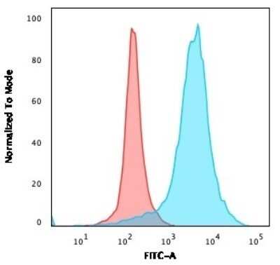 Flow Cytometry: CD63 Antibody (LAMP3/968) - Azide and BSA Free [NBP2-47936] - Flow Cytometric Analysis of PFA-fixed U87MG cells. CD63 Antibody (LAMP3/968) followed by goat anti-Mouse IgG-CF488 (Blue); Isotype Control (Red).