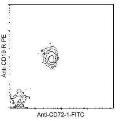 Flow Cytometry: CD72.1 Antibody (10-1.D.2) [FITC] [NBP1-28023] - BALB/c spleen cells were double-stained with mouse anti-mouse CD72.1-FITC and rat anti-mouse CD19-RPE. Lymphocytes were then gated and analyzed by flow cytometry.