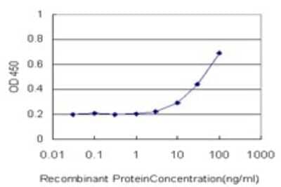 Sandwich ELISA: CDC45L Antibody (3F11-1F3) [H00008318-M01] - Detection limit for recombinant GST tagged CDC45L is approximately 3ng/ml as a capture antibody.