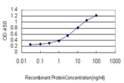 Sandwich ELISA: CILP-1 Antibody (2C5) [H00008483-M01] - Detection limit for recombinant GST tagged CILP is approximately 0.1ng/ml as a capture antibody.
