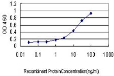 Sandwich ELISA: CXCL4/PF4 Antibody (3F6) [H00005196-M01] - Detection limit for recombinant GST tagged PF4 is approximately 1ng/ml as a capture antibody.