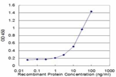 Sandwich ELISA: Cleavage stimulation factor 2 Antibody (4E3-3C9) [H00001478-M02] - Detection limit for recombinant GST tagged CSTF2 is approximately 1ng/ml as a capture antibody.