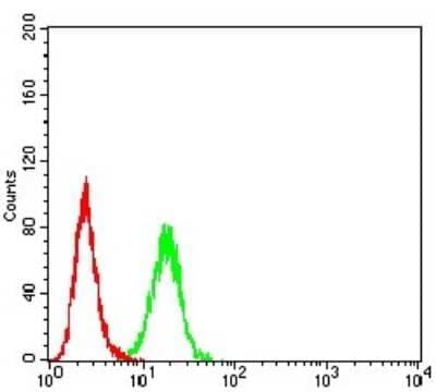 Flow Cytometry: Complement Component C1qC Antibody (4H9D7) [NBP2-61867] - Analysis of HeLa cells using C1QC mouse mAb (green) and negative control (red).