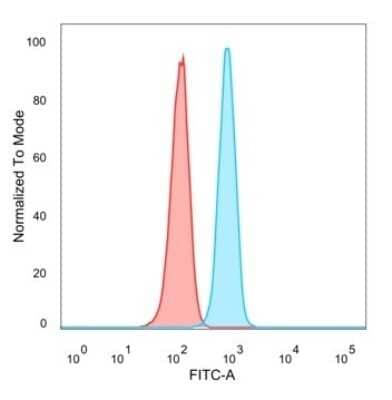 Flow Cytometry: Ctip1 Antibody (PCRP-BCL11A-1H3) [NBP3-13738] - Flow cytometric analysis of PFA-fixed HeLa cells. Ctip1 antibody (PCRP-BCL11A-1H3) followed by goat anti-mouse IgG-CF488 (blue); isotype control (red).