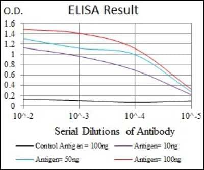 ELISA: Cytochrome P450 1A1 Antibody (6G5) [NBP2-37526] - Red: Control Antigen (100ng); Purple: Antigen (10ng); Green: Antigen (50ng); Blue: Antigen (100ng);