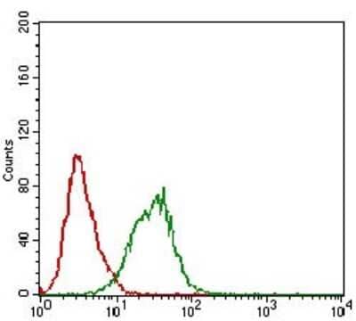 Flow Cytometry: DAPK3/ZIPK Antibody (4H4C8) [NBP2-52452] - 4: Flow cytometric analysis of A431 cells using DAPK3 mouse mAb (green) and negative control (red).