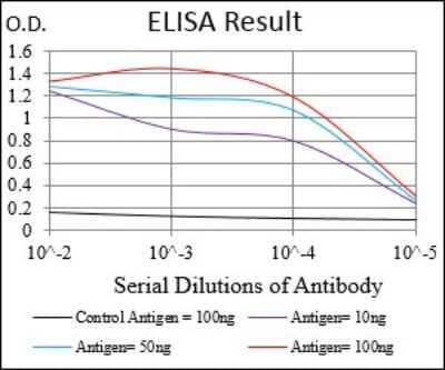 ELISA: DARPP-32 Antibody (2A4G9) [NBP2-37302] - Red: Control Antigen (100ng); Purple: Antigen (10ng); Green: Antigen (50ng); Blue: Antigen (100ng);