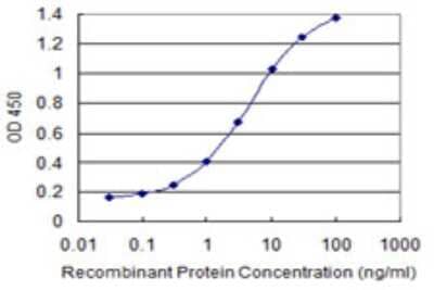 Sandwich ELISA: DNAJC2 Antibody (3F2) [H00027000-M09] - Detection limit for recombinant GST tagged DNAJC2 is 0.03 ng/ml as a capture antibody.