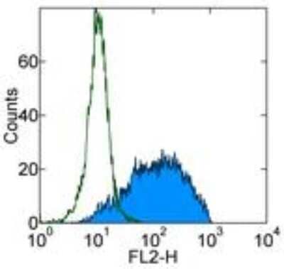 Flow Cytometry: E-selectin Antibody (P2H3) [NBP1-43393] - Staining of TNF alpha-stimulated Human Umbilical Vein Endothelial Cells (HUVEC) with 0.5 ug of Mouse IgG1 kappa Isotype Control Purified (open histogram) or 0.5 ug of Anti-Human CD62E (E- Selectin) Purified (filled histogram) followed by F(ab')2 Anti-Mouse IgG PE . Total viable cells were used for analysis.