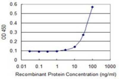 Sandwich ELISA: EAF1 Antibody (1G2) [H00085403-M05] - Detection limit for recombinant GST tagged EAF1 is 3 ng/ml as a capture antibody.