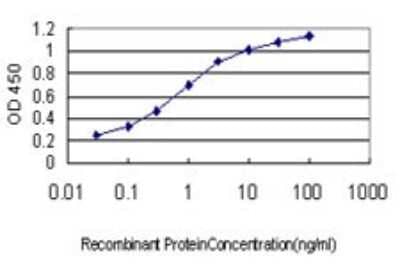 Sandwich ELISA: Enteropeptidase/Enterokinase Antibody (3F8) [H00005651-M01] - Detection limit for recombinant GST tagged PRSS7 is approximately 0.03ng/ml as a capture antibody.