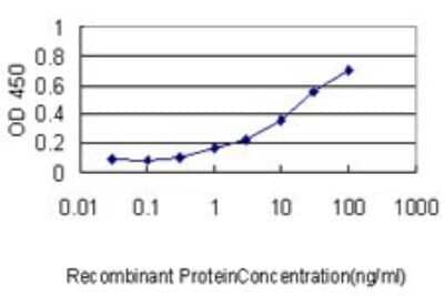 Sandwich ELISA: Fibrinogen gamma chain Antibody (1F2) [H00002266-M01] - Detection limit for recombinant GST tagged FGG is approximately 0.3ng/ml as a capture antibody.