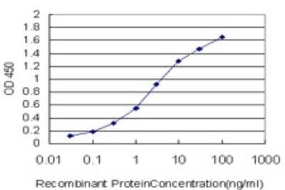 Sandwich ELISA: FoxM1 Antibody (3A9) [H00002305-M01] - Detection limit for recombinant GST tagged FOXM1 is approximately 0.03ng/ml as a capture antibody.