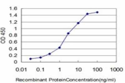 Sandwich ELISA: HELZ Antibody (5B2) [H00009931-M02] - Detection limit for recombinant GST tagged HELZ is approximately 0.03ng/ml as a capture antibody.