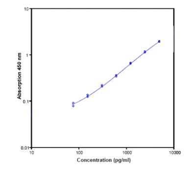 ELISA: Human Serpin E1/PAI-1 ELISA Kit (Colorimetric) [NBP1-83740] - Representative standard curve for human PAI-1 ELISA. Human PAI-1 was diluted in serial 2-fold steps in AssayBuffer (1x). Do not use this standard curve to derive test results. A standard curve must be run for each group ofmicrowell strips assayed.