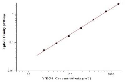 ELISA: Human VSIG4 ELISA Kit (Colorimetric) [NBP2-80355] - Example standard curve for Human VSIG4 ELISA Kit (Colorimetric). These standard curves are provided for demonstration only. A standard curve should be generated for each set of samples assayed.