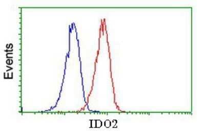 Flow Cytometry: IDO2 Antibody (OTI1A4) - Azide and BSA Free [NBP2-72453] - Analysis of Jurkat cells, using anti-IDO2 antibody, (Red), compared to a nonspecific negative control antibody (Blue).