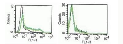 Flow Cytometry: IFN-gamma Antibody (B-B1) [NBP3-14570] - The graph on the left represents activated lymphocytes marked with IFN-gamma antibody. The graph represents activated lymphocytes marked with IFN-gamma antibody. The graph on the right shows IFN-gamma antibody with non-activated lymphocytes. In the two cases, the dotted line represents the IgG1 isotype control.