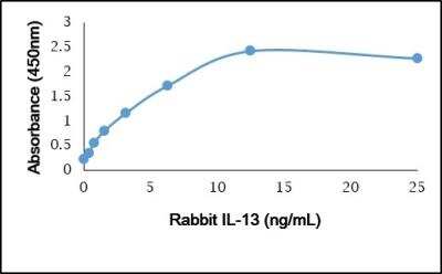 ELISA: IL-13 Antibody [NBP3-11318] - Recombinant Rabbit IL-13 detected using Chicken anti Rabbit IL-13 as the capture reagent and Chicken anti Rabbit IL-13:Biotin as the detection reagent followed by Streptavidin:HRP.