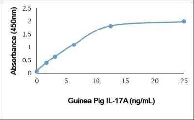 ELISA: IL-17/IL-17A Antibody [NBP3-11319] - Recombinant Guinea Pig IL-17/IL-17A (NBP3-11059) detected using Rabbit anti Guinea Pig IL-17/IL-17A (NBP3-11319) as the capture reagent and Rabbit anti Guinea Pig IL-17/IL-17A:Biotin as the detection reagent followed by Streptavidin:HRP.