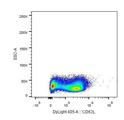 Flow Cytometry: L-Selectin/CD62L Antibody (DREG56) [DyLight 405] [NBP1-42795V] - analysis of L-Selectin in human PBMCs using anti-L-Selectin antibody. Image from verified customer review.