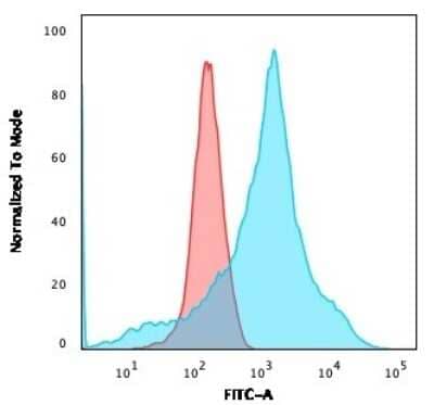 Flow Cytometry: LMO2 Antibody (LMO2/1971) - Azide and BSA Free [NBP3-08268] - Flow Cytometric Analysis of K562 cells using LMO2 Mouse Monoclonal Antibody (LMO2/1971) followed by goat anti- Mouse IgG-CF488 (Blue); Isotype Control (Red)