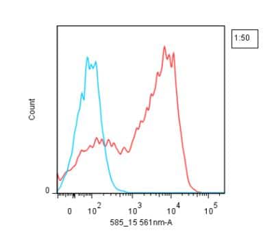 Flow Cytometry: Lightning-Link B-Phycoerythrin Antibody Labeling Kit [716-0005] - Mouse anti-human CD3 was conjugated with B Phycoerythrin using a Lightning-Link  kit. The conjugated antibody was then used to stain human peripheral blood lymphocytes, followed by analysis with flow cytometry. (Blue line - negative control; red line - positive staining).
