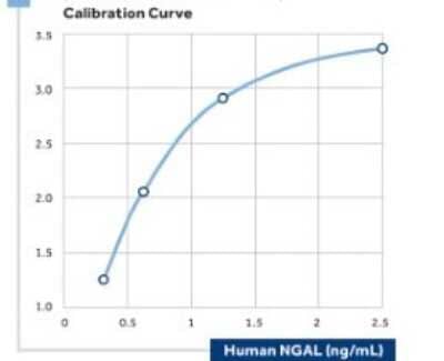 ELISA: Lipocalin-2/NGAL Antibody (14) - BSA Free [NBP2-41365] - The calibration curve of a sandwich assay for Total Human NGAL using NBP1-30002 as the capture antibody and NBP1-30003B as the biotinylated detection antibody.