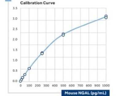 ELISA: Lipocalin-2/NGAL Antibody (29) - BSA Free [NBP1-05183] - The figure illustrates the calibration curve of a sandwich assay with NBP2-21746 as the capture antibody and NBP1-05183B as the biotinylated detection antibody.