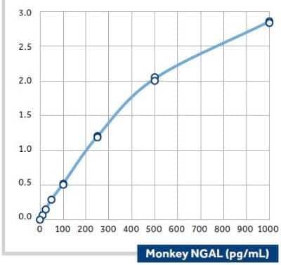 Sandwich ELISA: Lipocalin-2/NGAL Antibody (56) - BSA Free [NBP2-41366] - Calibration curve using NBP2-41366 as the capture antibody and NBP2-41367B as the biotinylated detection antibody.