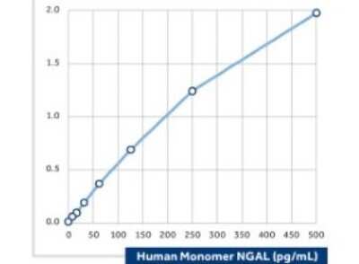 ELISA: Lipocalin-2/NGAL Antibody (6B4) - BSA Free [NBP2-23601] - The calibration curve of a sandwich assay for monomer human NGAL using NBP2-23601 as the capture antibody and NBP2-41365B as the biotinylated detection antibody(1).