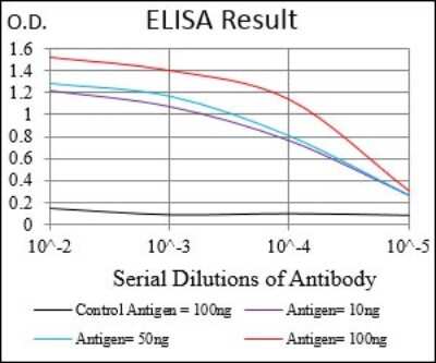 ELISA: MCAM/CD146 Antibody (6C3F1) [NBP2-37318] - Red: Control Antigen (100ng); Purple: Antigen (10ng); Green: Antigen (50ng); Blue: Antigen (100ng);