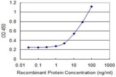 Sandwich ELISA: MIST1 Antibody (1E7) [H00168620-M01] - Detection limit for recombinant GST tagged BHLHA15 is 1 ng/ml as a capture antibody.