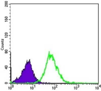 Flow Cytometry: MMP-1 Antibody (6A5) - Azide and BSA Free [NBP2-80852] - Flow cytometric analysis of Hela cells using MMP1 mouse mAb (green) and negative control (purple). Image from the standard format of this antibody.